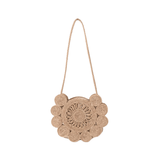 Handmade Round Floral Jute Crossbody Bag