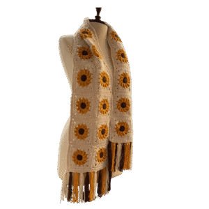 Handmade Crochet Sunflower Fringe Scarf