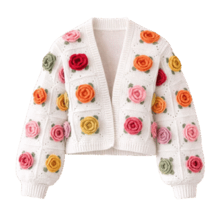 Handmade Crochet 3D Rose Cardigan