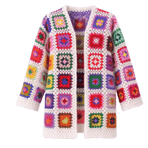 Handmade Crochet Multicolor Granny Square Cardigan