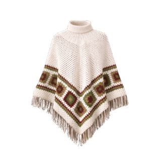 Handmade Crochet High-Neck Granny Border Poncho Shawl