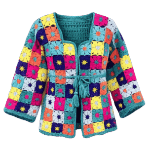 Handmade Crochet Multicolor Patchwork Tie Cardigan