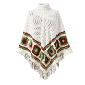 Handmade Crochet High-Neck Granny Border Poncho Shawl