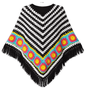 Handmade Crochet Black & White Chevron Poncho Shawl