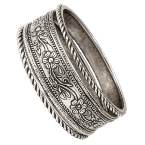 Vintage Oxidized Floral Engraved Bangle