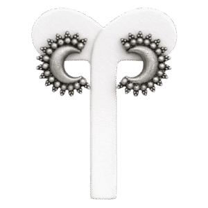 Oxidized Silver Crescent Stud Earrings