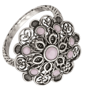 Oxidized Silver Floral Stone Finger Ring