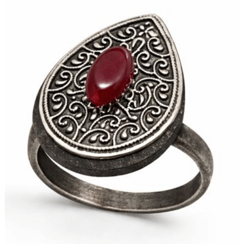 Vintage Oxidized Red Stone Finger Ring