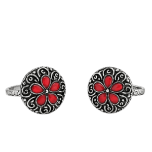 Vintage Oxidized Red Floral Toe Ring (Pair)
