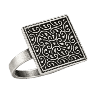 Vintage Oxidized Square Engraved Statement Ring