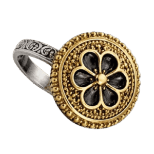 Vintage Dual-Tone Floral Coin Statement Ring