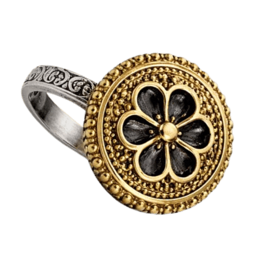 Vintage Dual-Tone Floral Coin Statement Ring