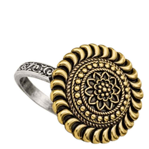 Vintage Dual-Tone Round Floral Statement Ring