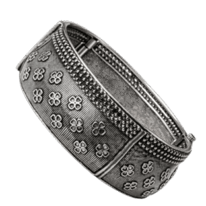 Vintage Oxidized Floral Engraved Kada Bracelet
