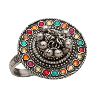 Vintage Oxidized Multicolor Stone Ghungroo Ring