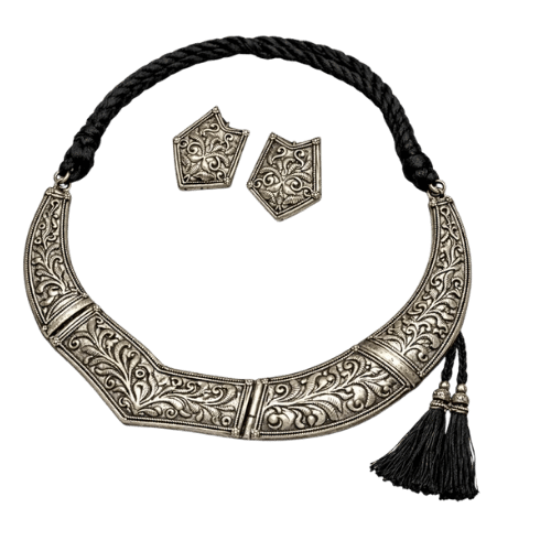 Vintage Oxidized Engraved Choker Necklace Set