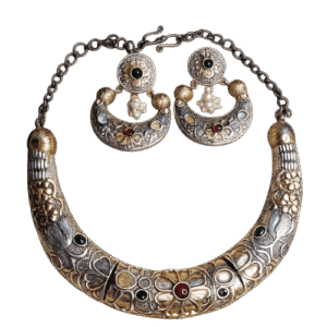 Vintage Oxidized Multicolor Stone Statement Necklace Set