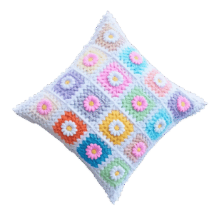 Handmade Multicolor Crochet Flower Cushion Cover