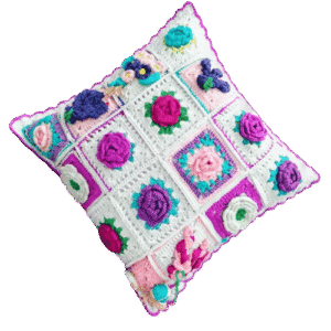 Handmade 3D Floral Crochet Cushion Cover