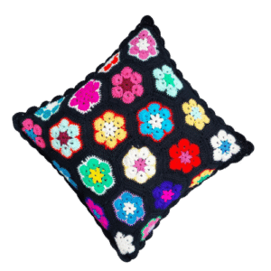 Handmade Multicolor Crochet Granny Square Cushion Cover
