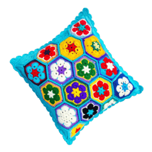Handmade Multicolor Hexagon Crochet Cushion Cover