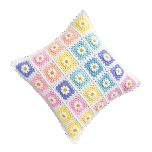 Handmade Pastel Crochet Daisy Cushion Cover
