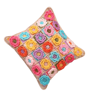 Handmade Multicolor Crochet Floral Patchwork Cushion Cover