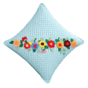 Handmade Sky Blue Crochet Floral Cushion Cover