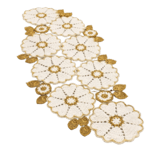 Handmade Crochet White Floral Table Runner