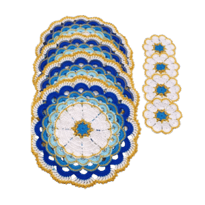 Handmade Crochet Blue Floral Table Mat Set