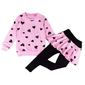Alternative view of Girls Heart Print Sweatshirt & Skirt-Leggings Set