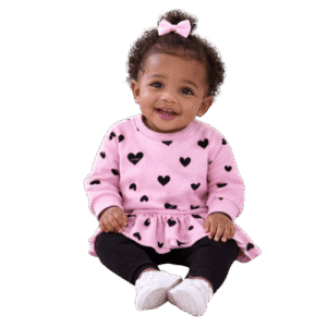 Girls Heart Print Sweatshirt & Skirt-Leggings Set