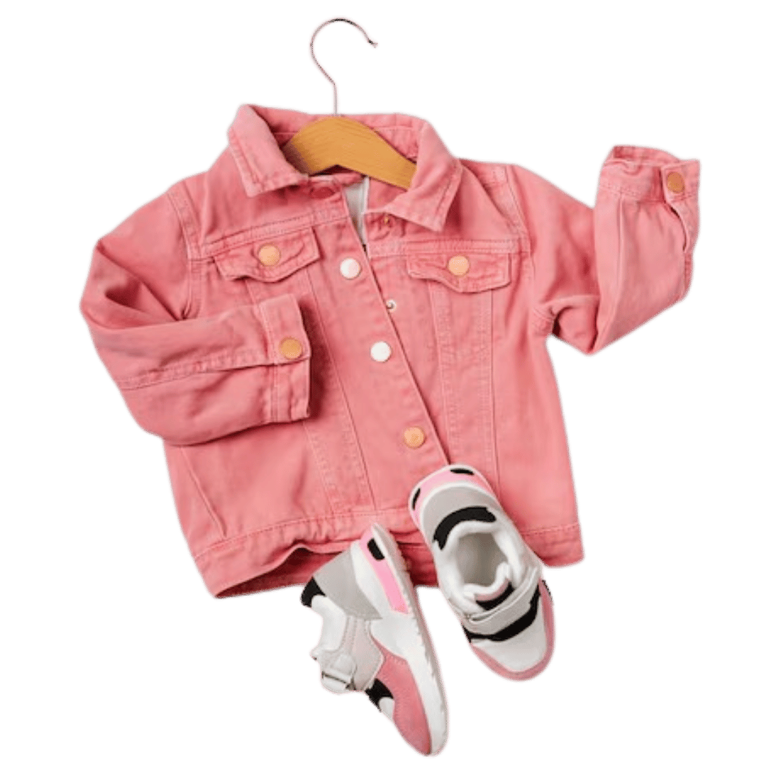 Stylish Baby Denim Jacket Set (Pink) - Image 2