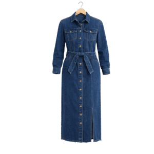Alternative view of Women’s Long-Sleeve Denim Button-Down Maxi Dress with Side Slit