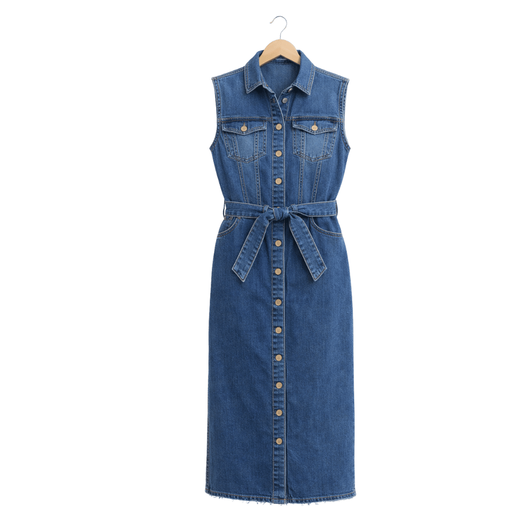 Women’s Sleeveless Denim Button-Down Midi Dress - Image 2