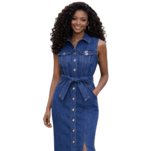 Women’s Sleeveless Denim Button-Down Midi Dress