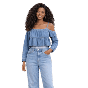 Women’s Denim Layered Top & Wide-Leg Jeans Set