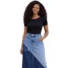 Women’s Black Basic Top & Long Denim Skirt Set