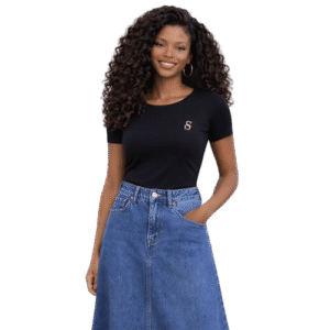 Women’s Black Basic Top & Long Denim Skirt Set