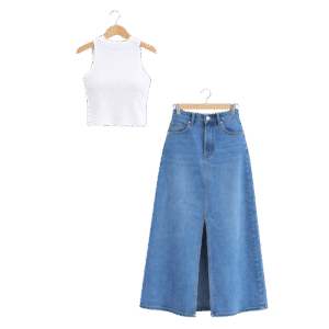 Women’s Sleeveless Top & Front-Slit Denim Skirt Set