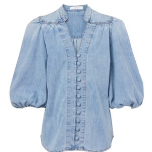 Light Blue Button-Front Denim Top for Women