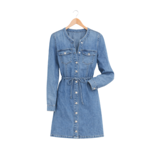 Women’s Button-Down Denim Dress – Light Blue