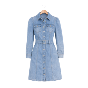 Women’s Belted Button-Down Denim Dress – Light Blue