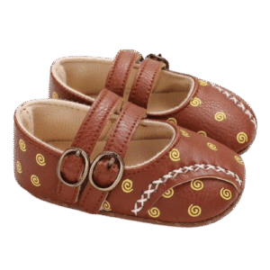 Baby Girls' Brown Double Strap Patterned Shoes