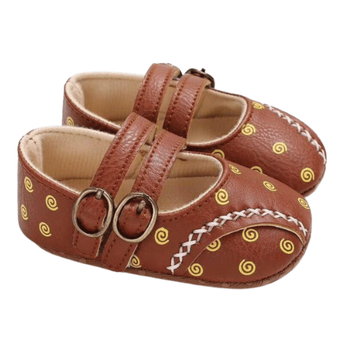 Baby Girls' Brown Double Strap Patterned Shoes