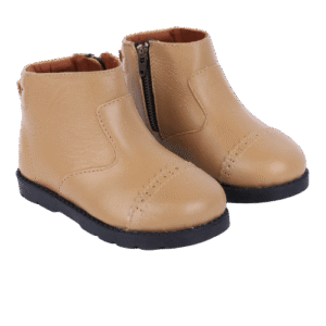 Baby Girls' Tan Leather Ankle Boots with Zipper