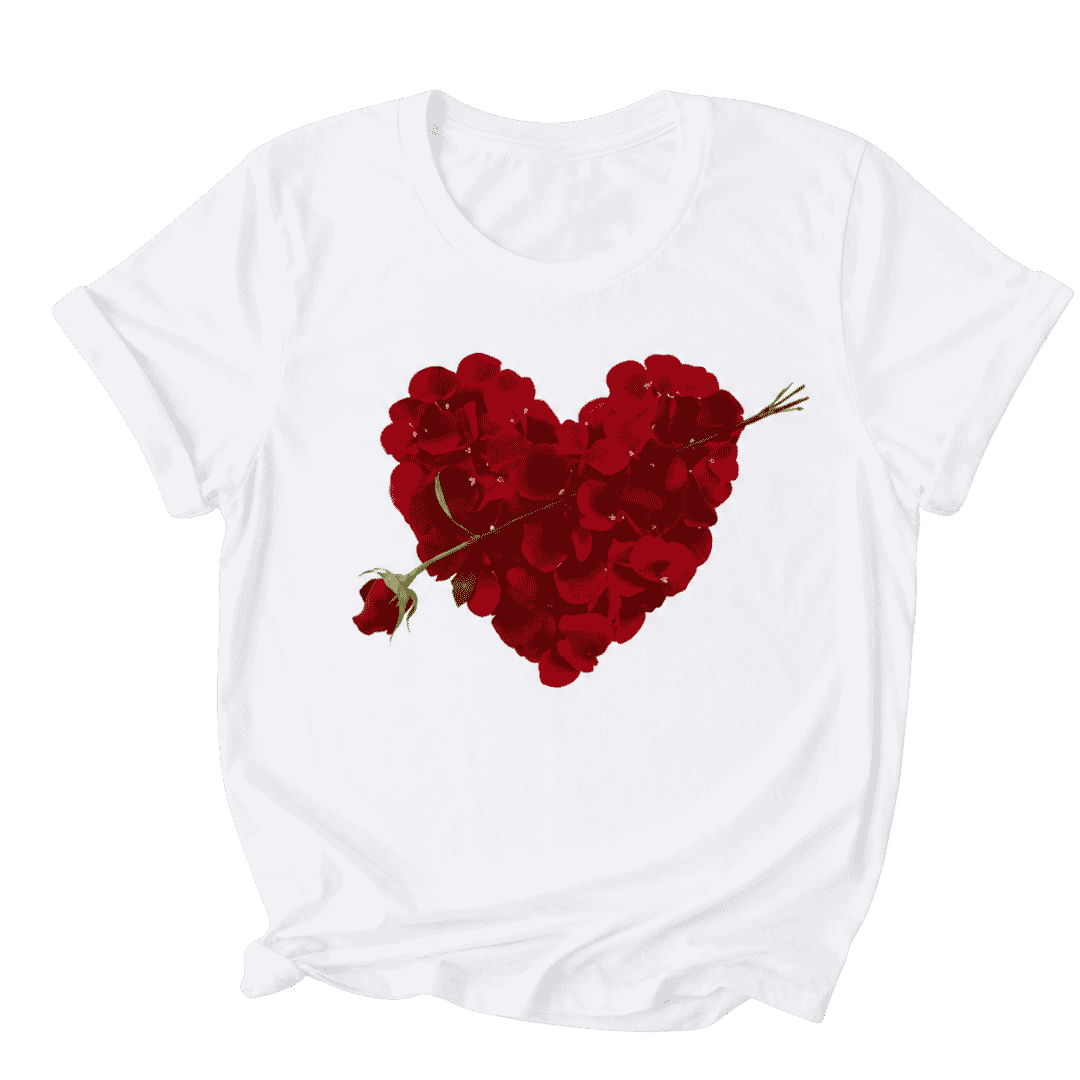 Floral Heart Graphic T-Shirt for Women (1) Floral Heart Graphic T-Shirt for Women