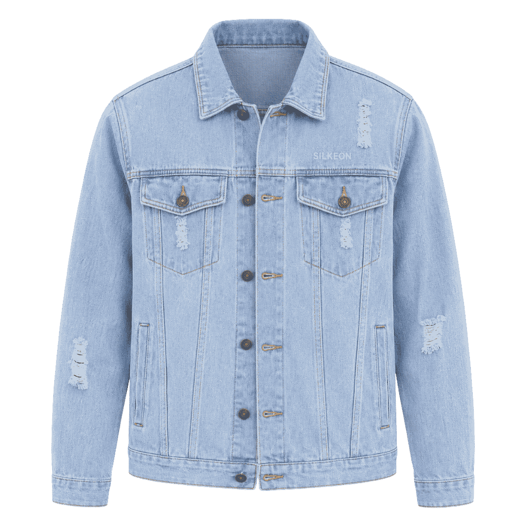 Premium Light Blue Distressed Denim Jacket
