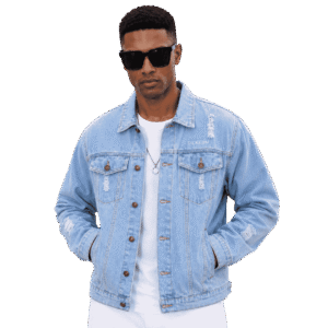Premium Light Blue Distressed Denim Jacket