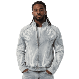 Premium Light Wash Denim Biker Jacket
